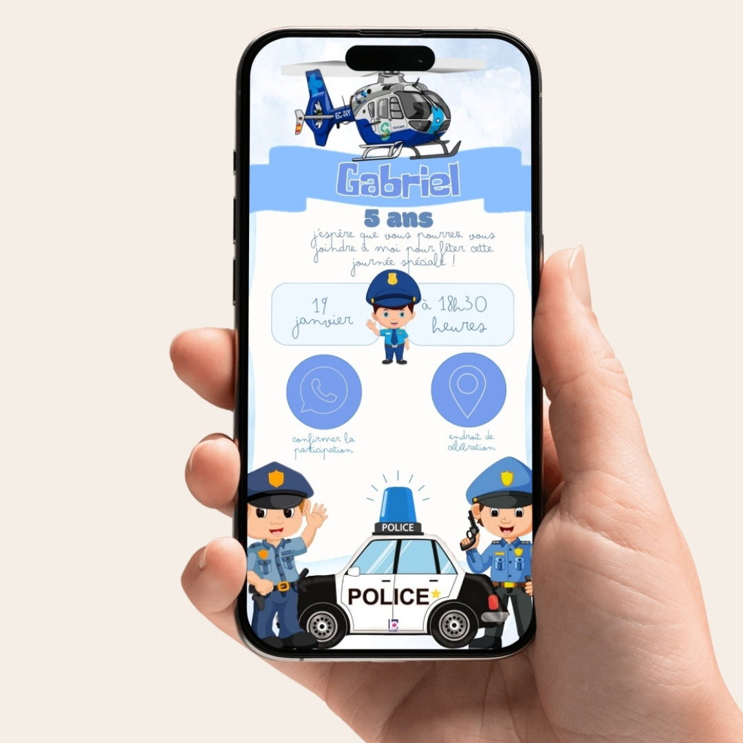 Invitation anniversaire numérique et interactive Police