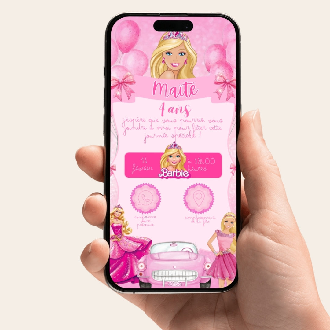 Invitation anniversaire numérique et interactive Barbie