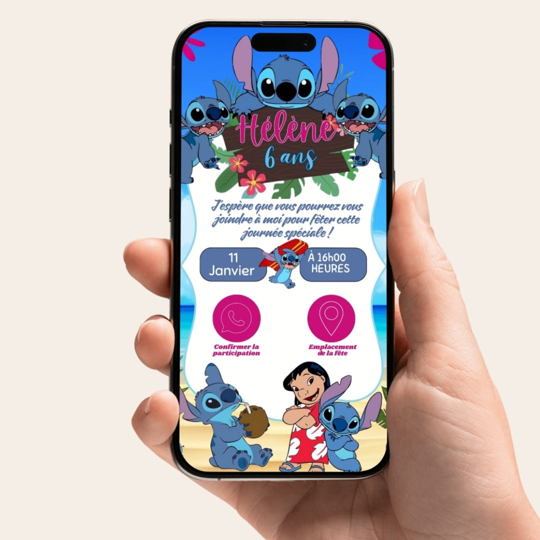 Invitation anniversaire numérique et interactive Lilo et Stitch