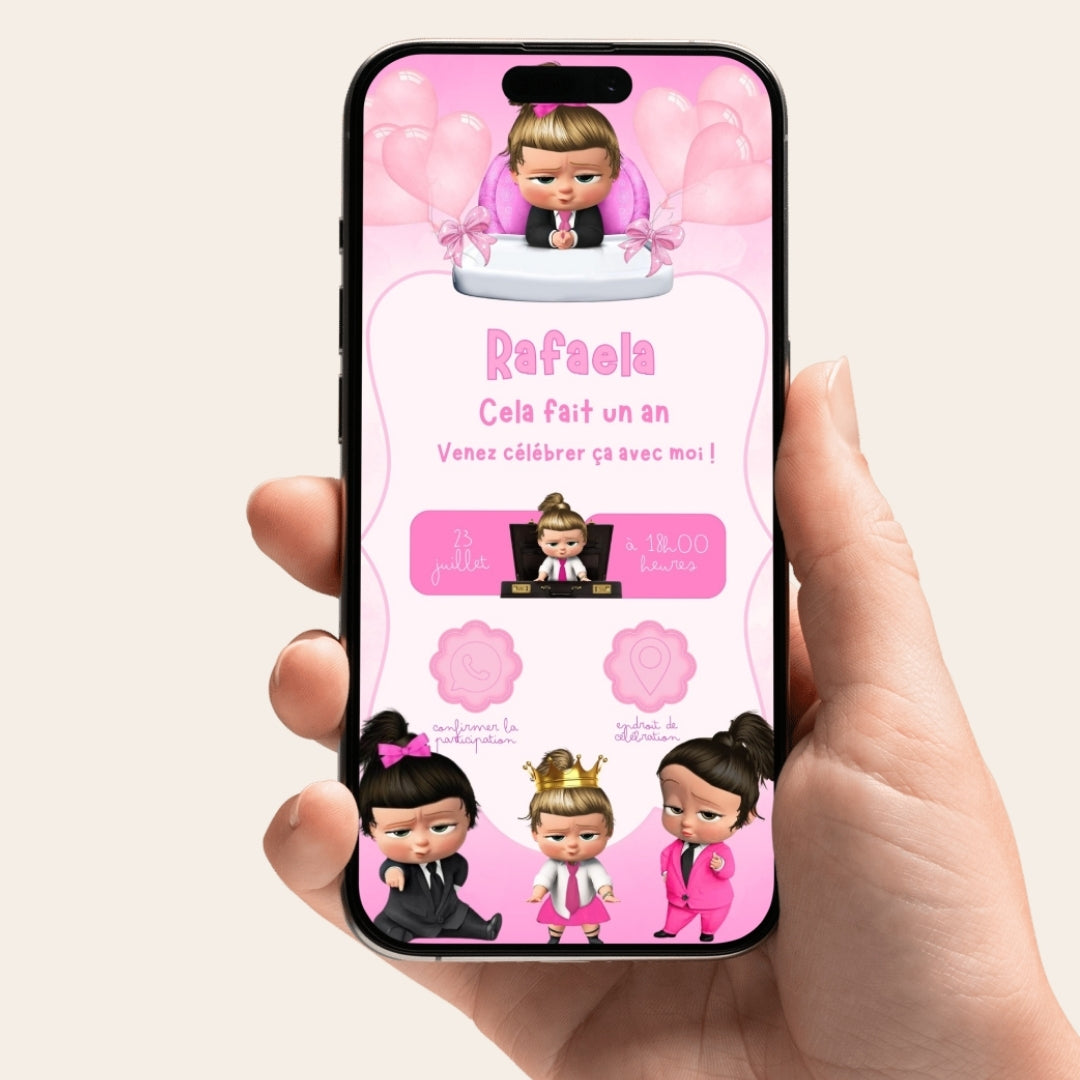 Invitation anniversaire numérique et interactive Baby Boss