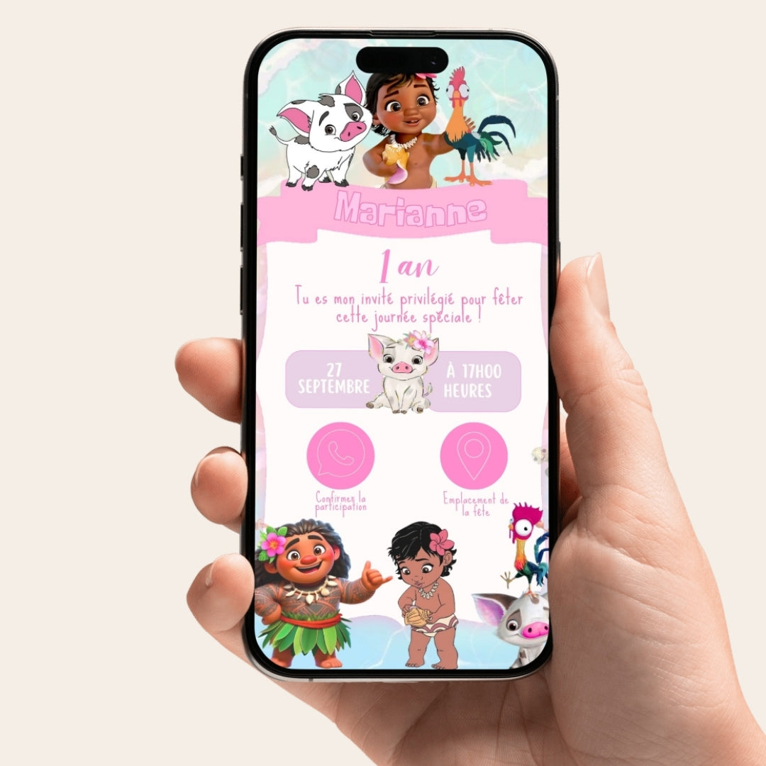 Invitation anniversaire numérique et interactive Moana
