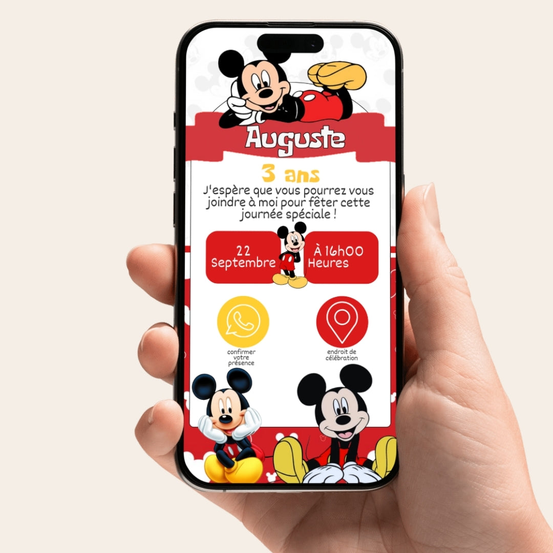 Invitation anniversaire numérique et interactive Mickey Mouse