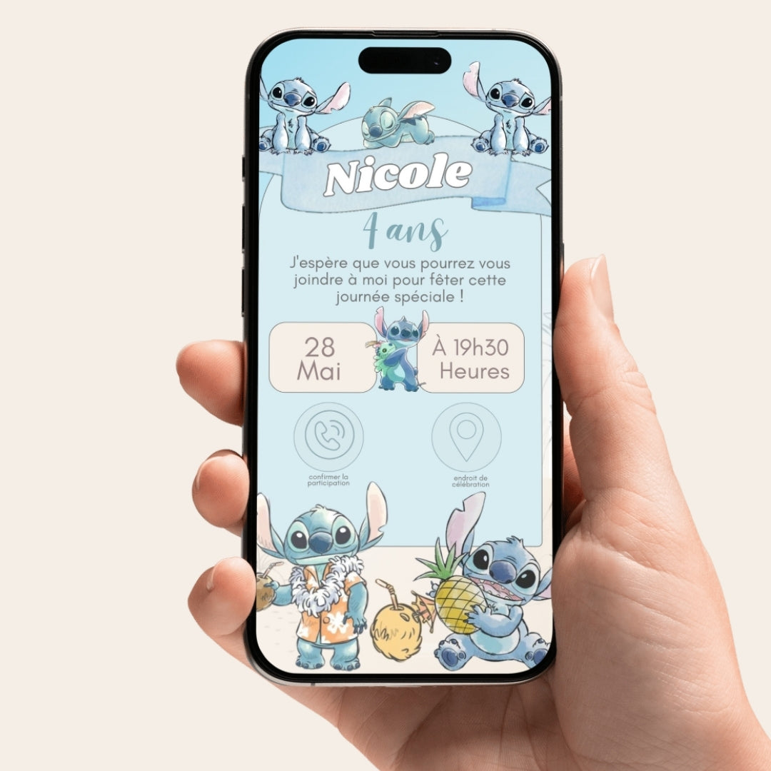 Invitation anniversaire numérique et interactive Lilo et Stitch
