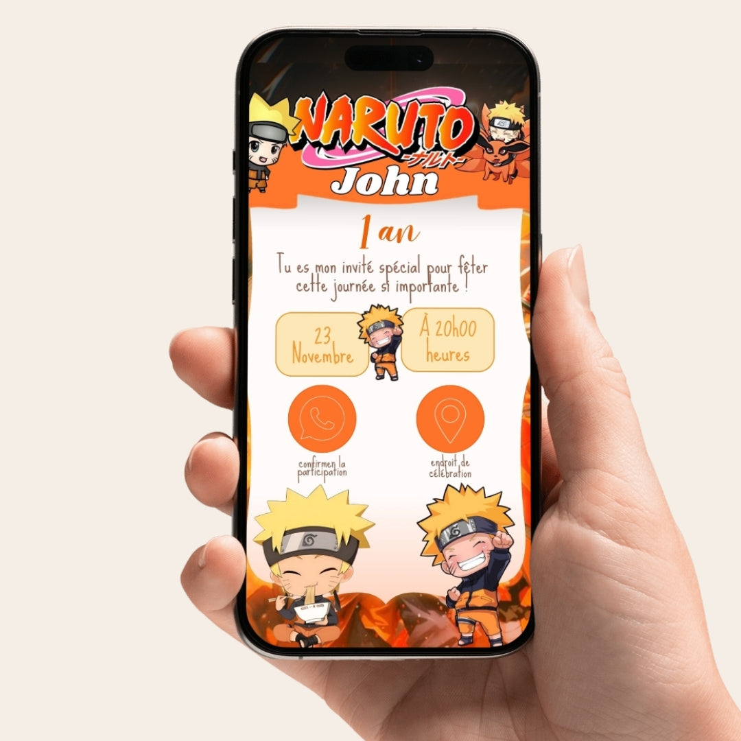 Invitation anniversaire numérique et interactive Naruto