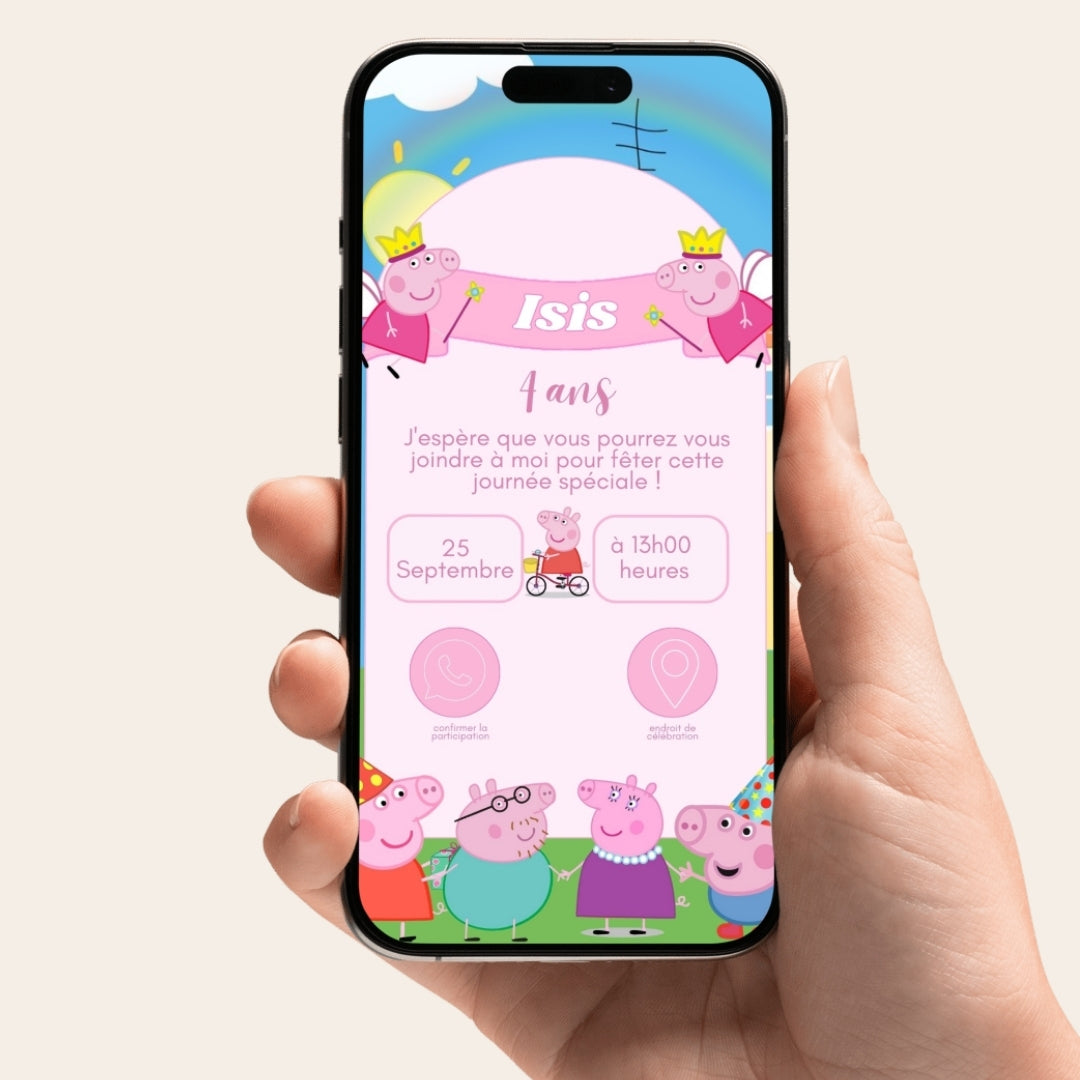 Invitation anniversaire numérique et interactive Peppa Pig