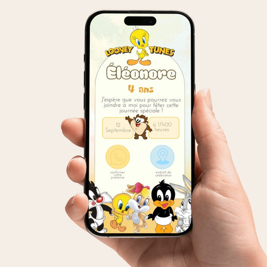 Invitation anniversaire numérique et interactive Looney Tunes