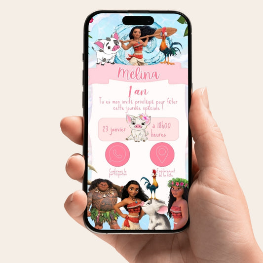 Invitation anniversaire numérique et interactive Moana