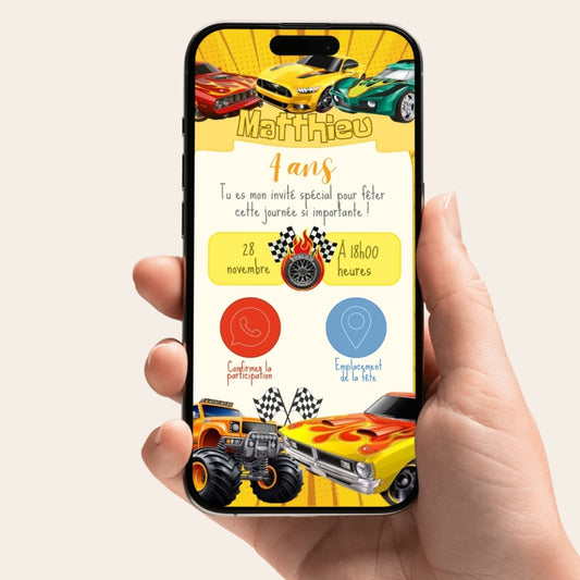 Invitation anniversaire numérique et interactive Hot Wheels