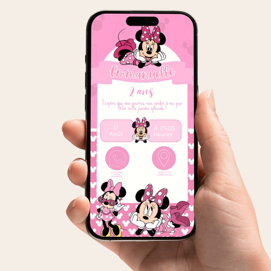 Invitation anniversaire numérique et interactive Minnie Mouse