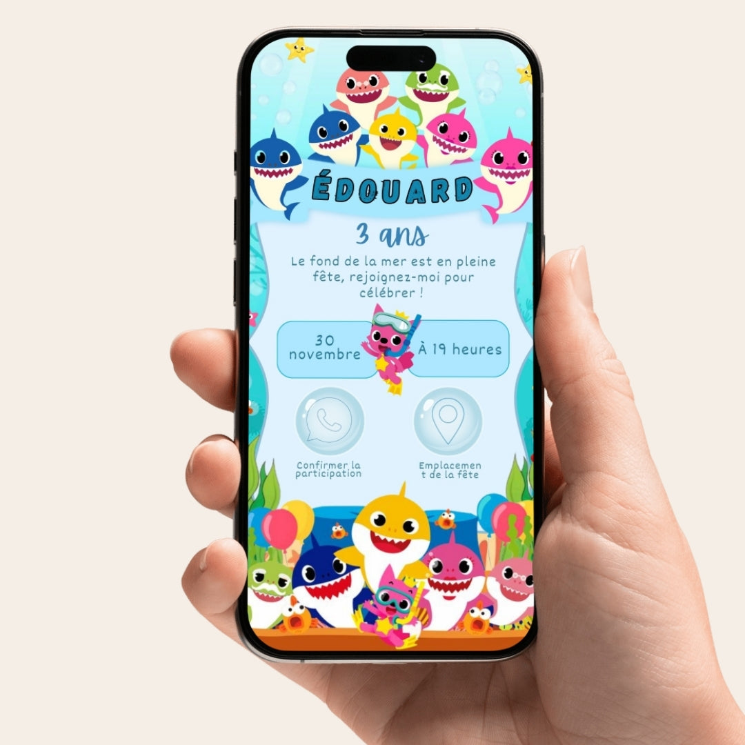 Invitation anniversaire numérique et interactive Baby Shark