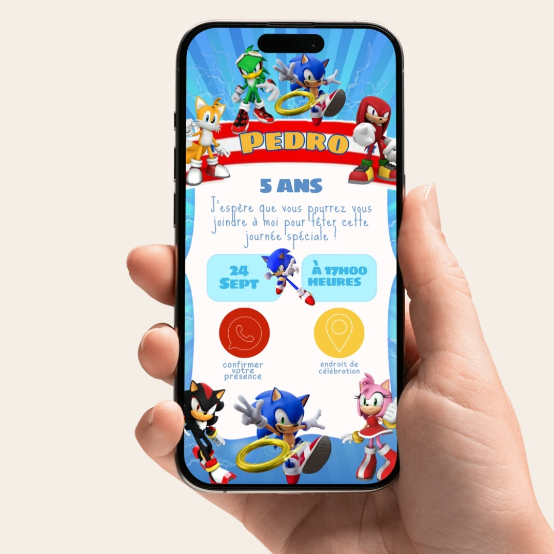 Invitation anniversaire numérique et interactive Super Sonic