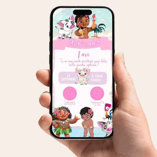 Invitation anniversaire numérique et interactive Moana
