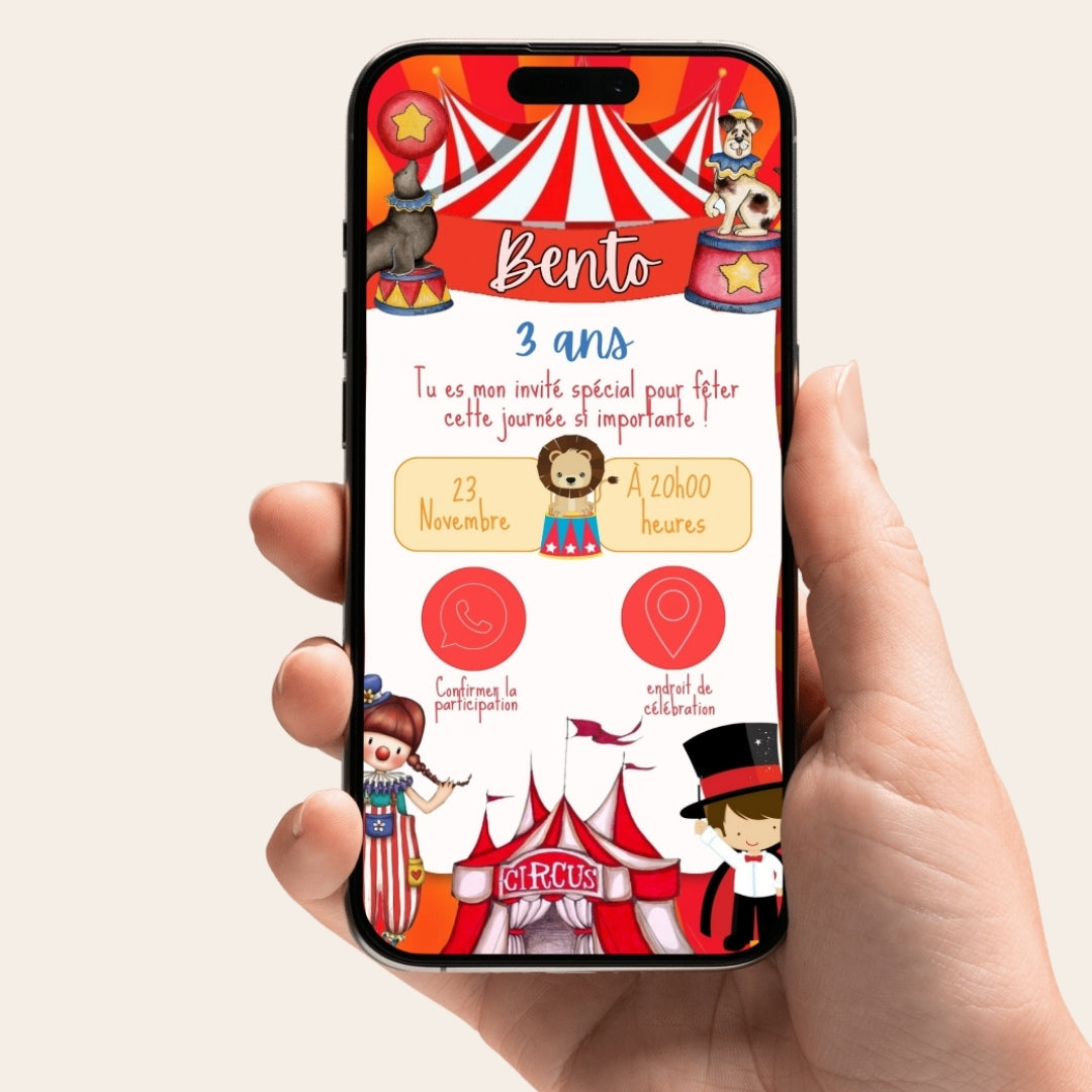 Invitation anniversaire numérique et interactive Cirque