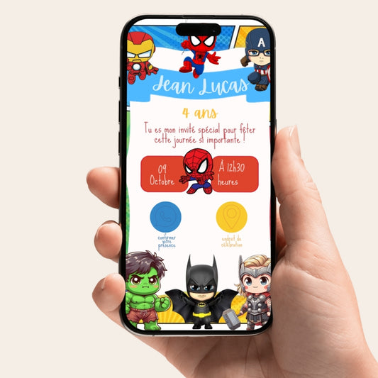Invitation anniversaire numérique et interactive les Avengers