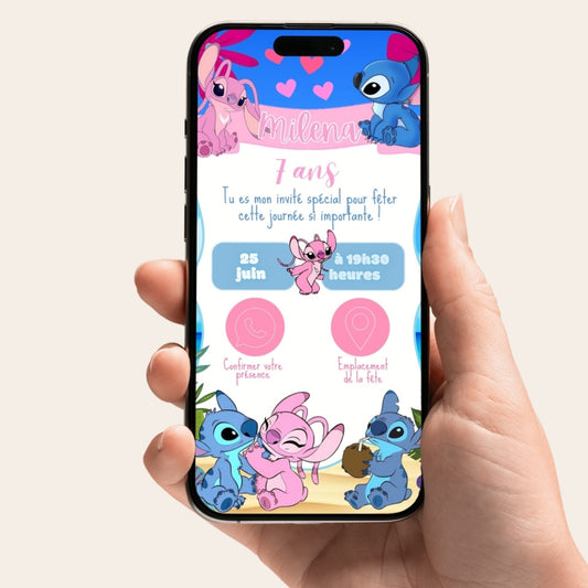 Invitation anniversaire numérique et interactive Lilo et Stitch