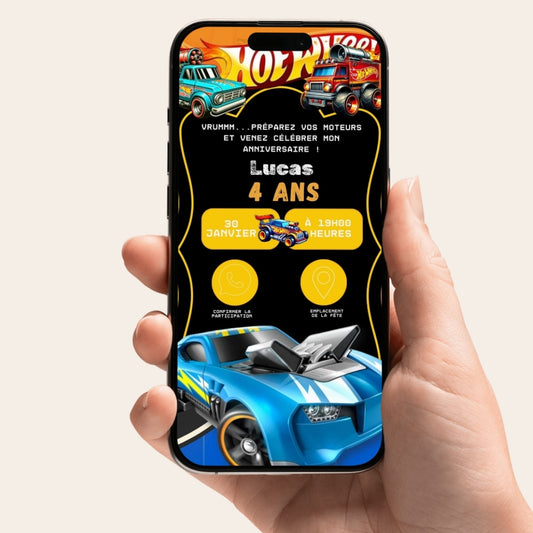 Invitation anniversaire numérique et interactive Hot Wheels