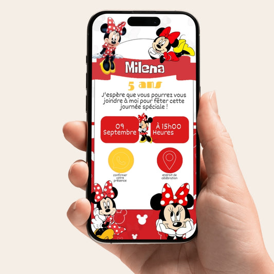 Invitation anniversaire numérique et interactive Minnie Mouse