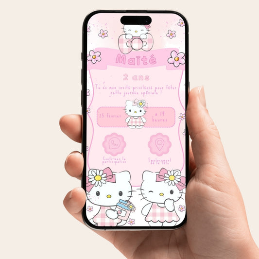 Invitation anniversaire numérique et interactive Hello Kitty